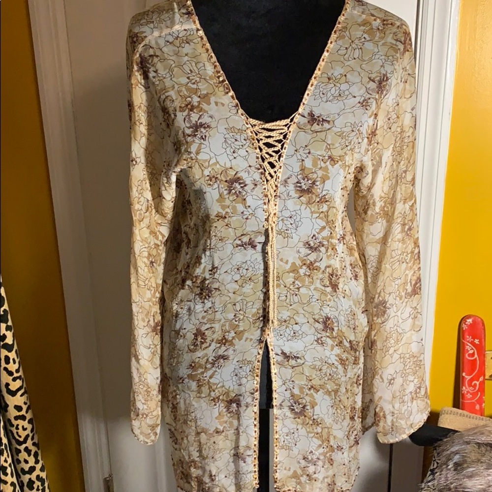 Violet Claire sheer tunic with crystals at neck